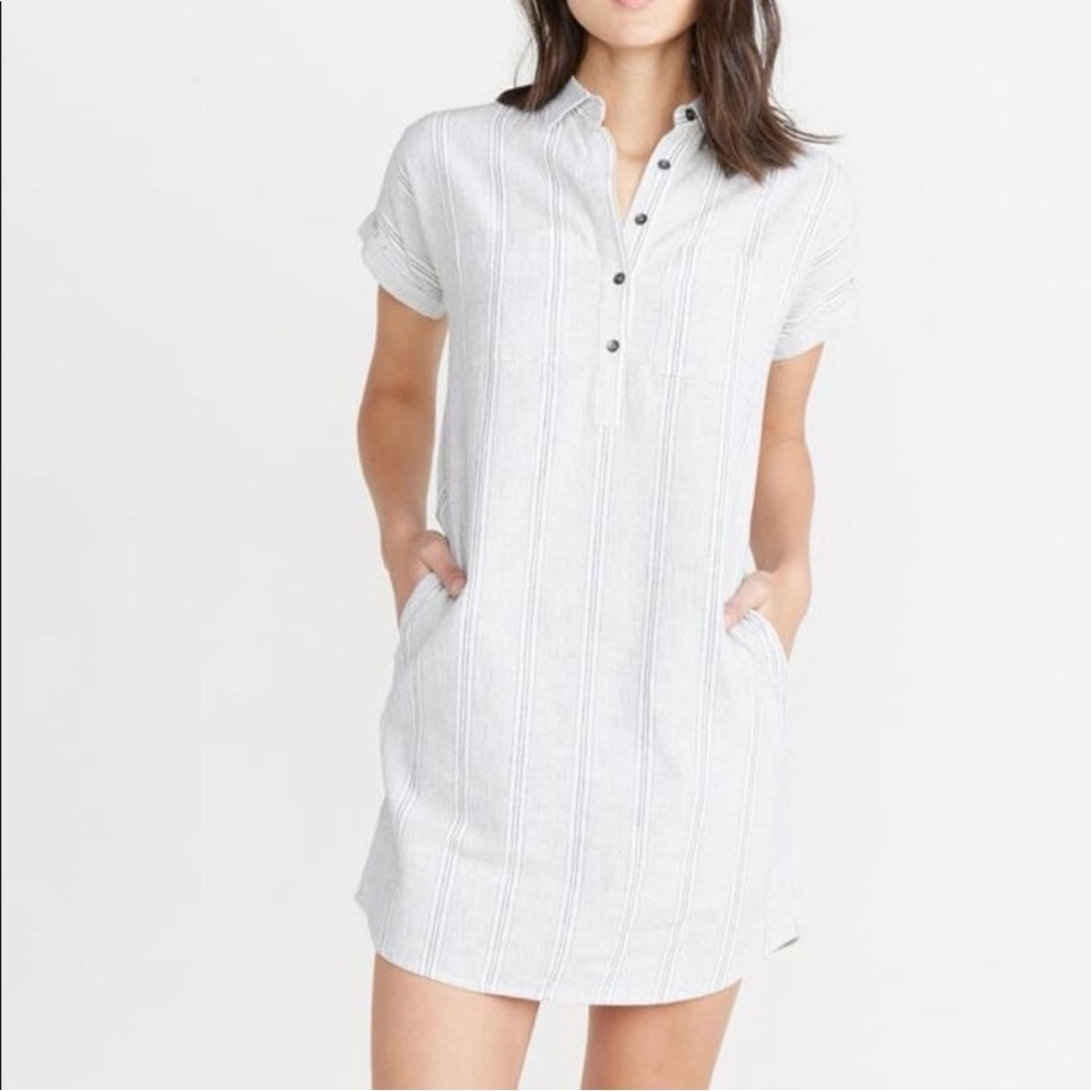 Marine Layer Stripe‎ Button Linen Blend Dress Coastal Beach